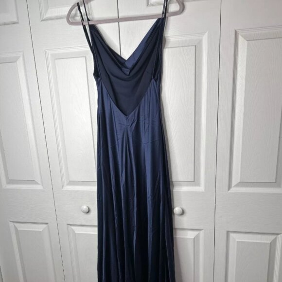 Vintage Ralph Lauren Navy Blue 100% Silk Maxi Dress Size 6 - Picture 1 of 6
